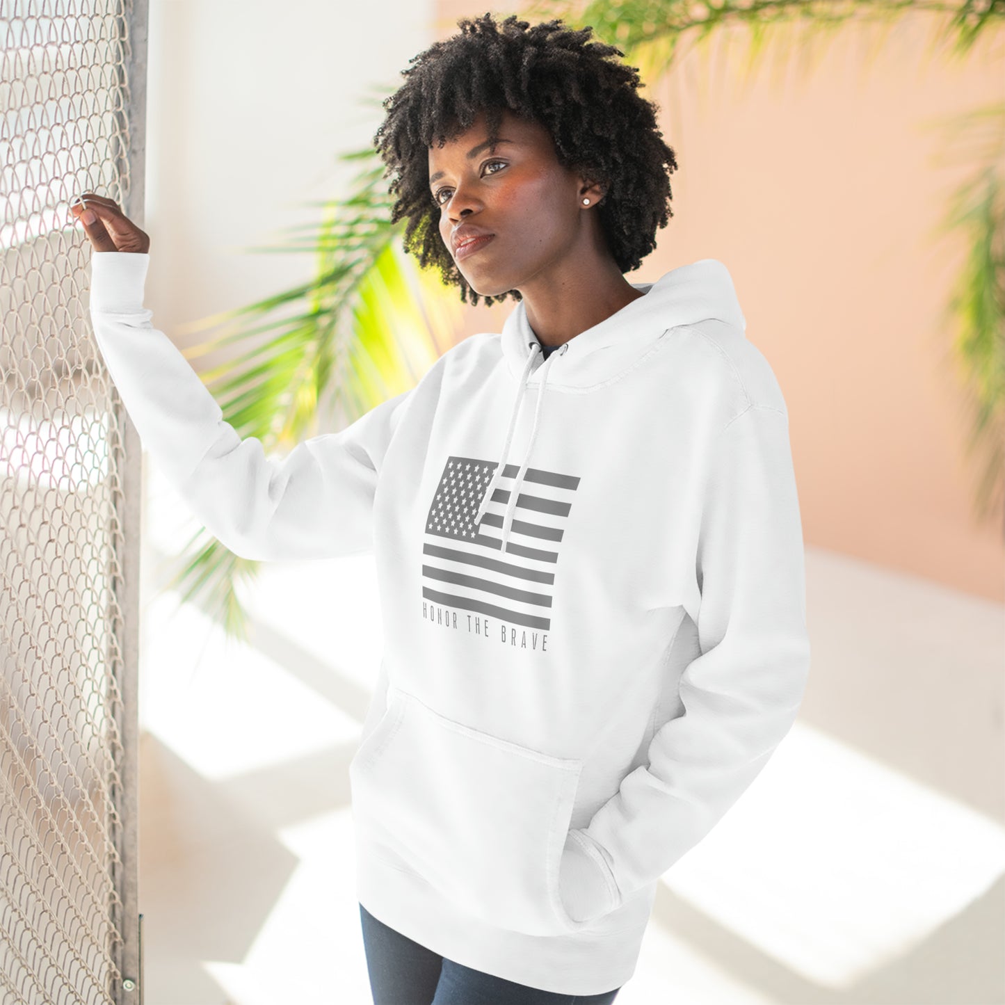 Honor The Brave -Grey/Black Out Flag- Premium Pullover Hoodie