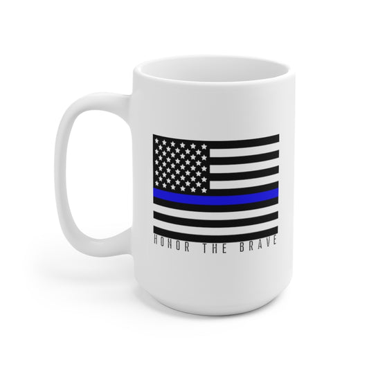 Honor The Brave- Thin Blue Line American Flag Ceramic Mug 15oz
