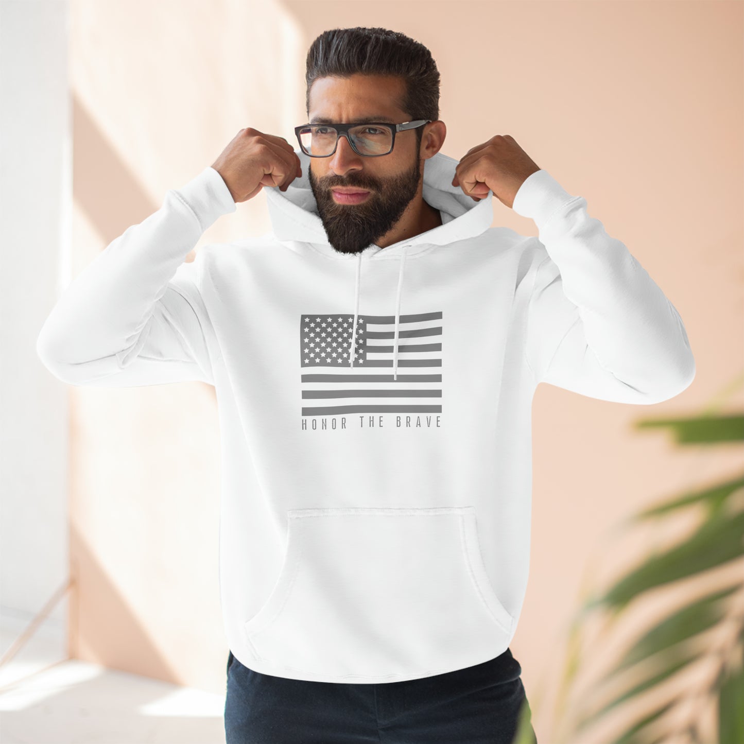 Honor The Brave -Grey/Black Out Flag- Premium Pullover Hoodie