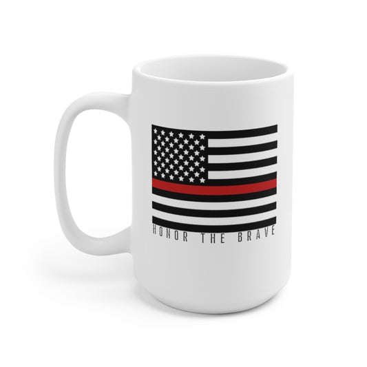 Honor The Brave- Thin Red Line American Flag Ceramic Mug 15oz